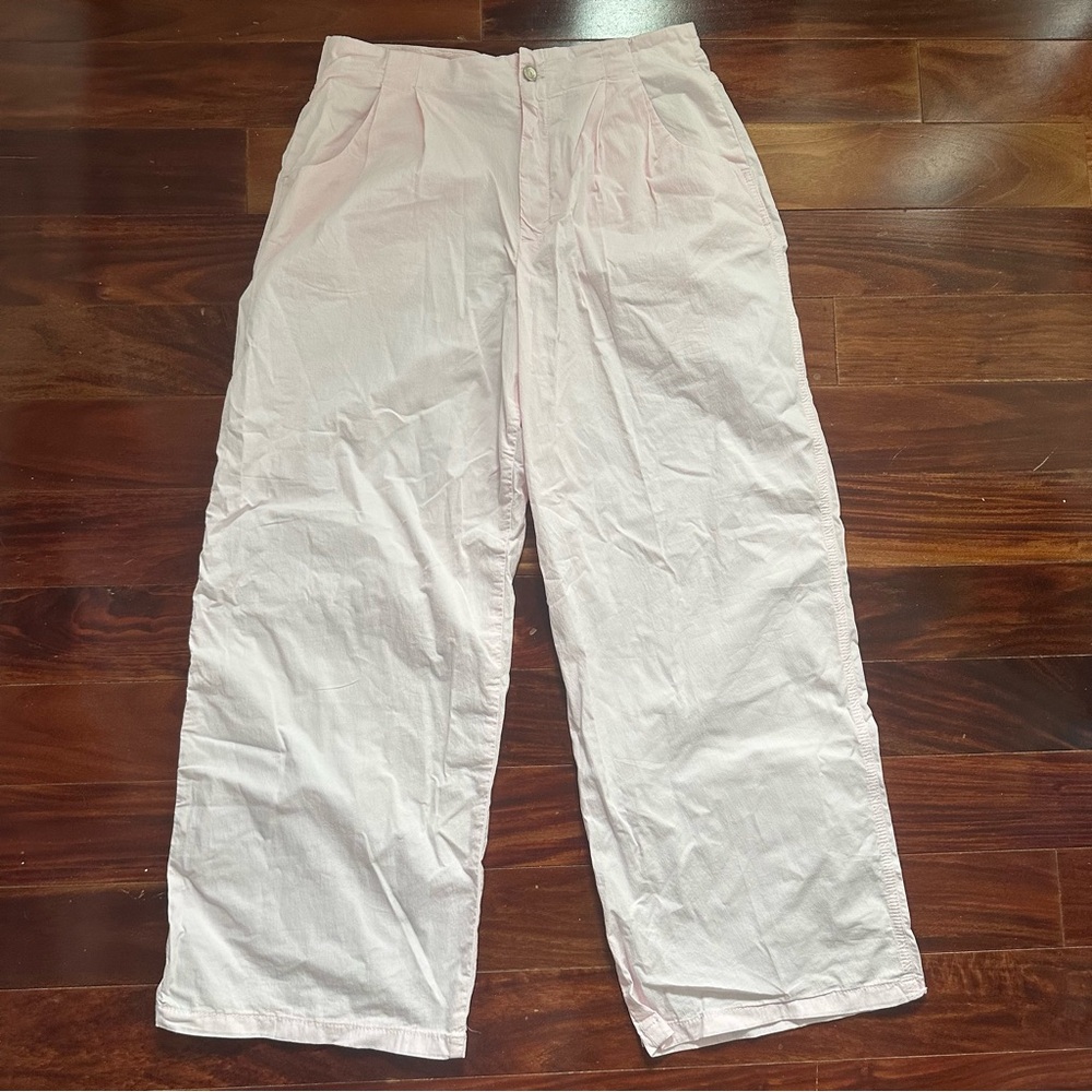 Zara Pink Lightweight Relaxed Fit WIDE LEG PANTS WITH DARTS Size XL